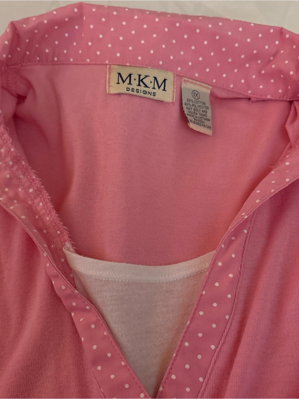 MKM Designs Pink Polka Dot Trim Blouse